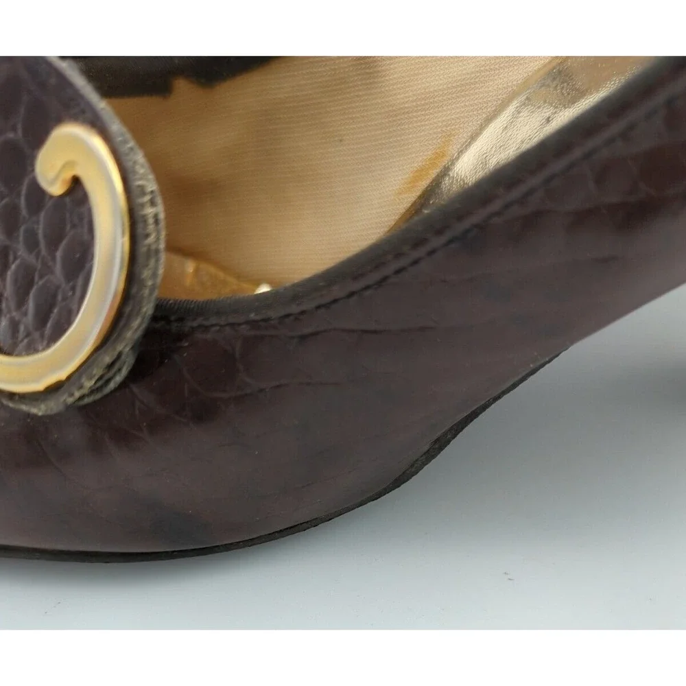 Vtg Town And Country Faux Alligator Block Heeled Pumps Womens 8 AA Brown Leather